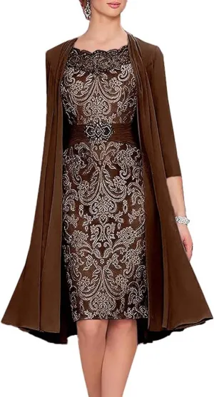 2 Pieces Tea Length Mother of The Bride Dresses for Wedding Long Formal Dress Elegant Evening Gowns with Jacket
