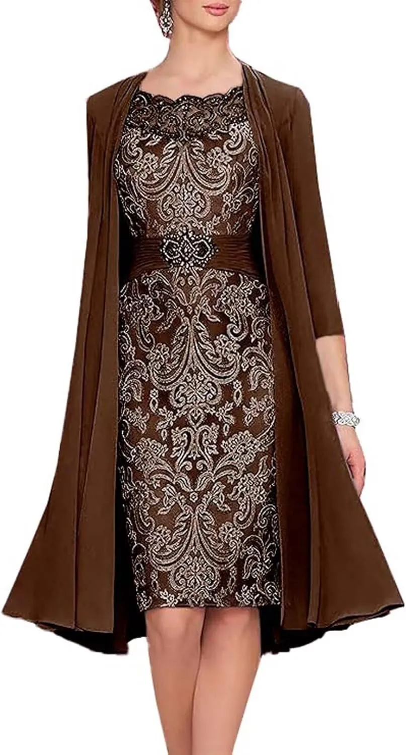 2 Pieces Tea Length Mother of The Bride Dresses for Wedding Long Formal Dress Elegant Evening Gowns with Jacket