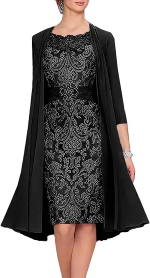2 Pieces Tea Length Mother of The Bride Dresses for Wedding Long Formal Dress Elegant Evening Gowns with Jacket