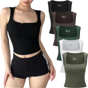 5packs Womens Y2K Slim Fit Sexy Square Neck Tank Top Going Out Vest