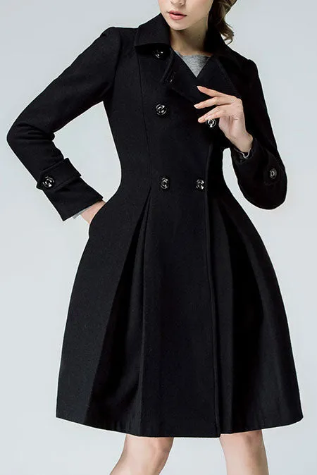 60s Inspired Fit and Flare Wool Coat Women C2581