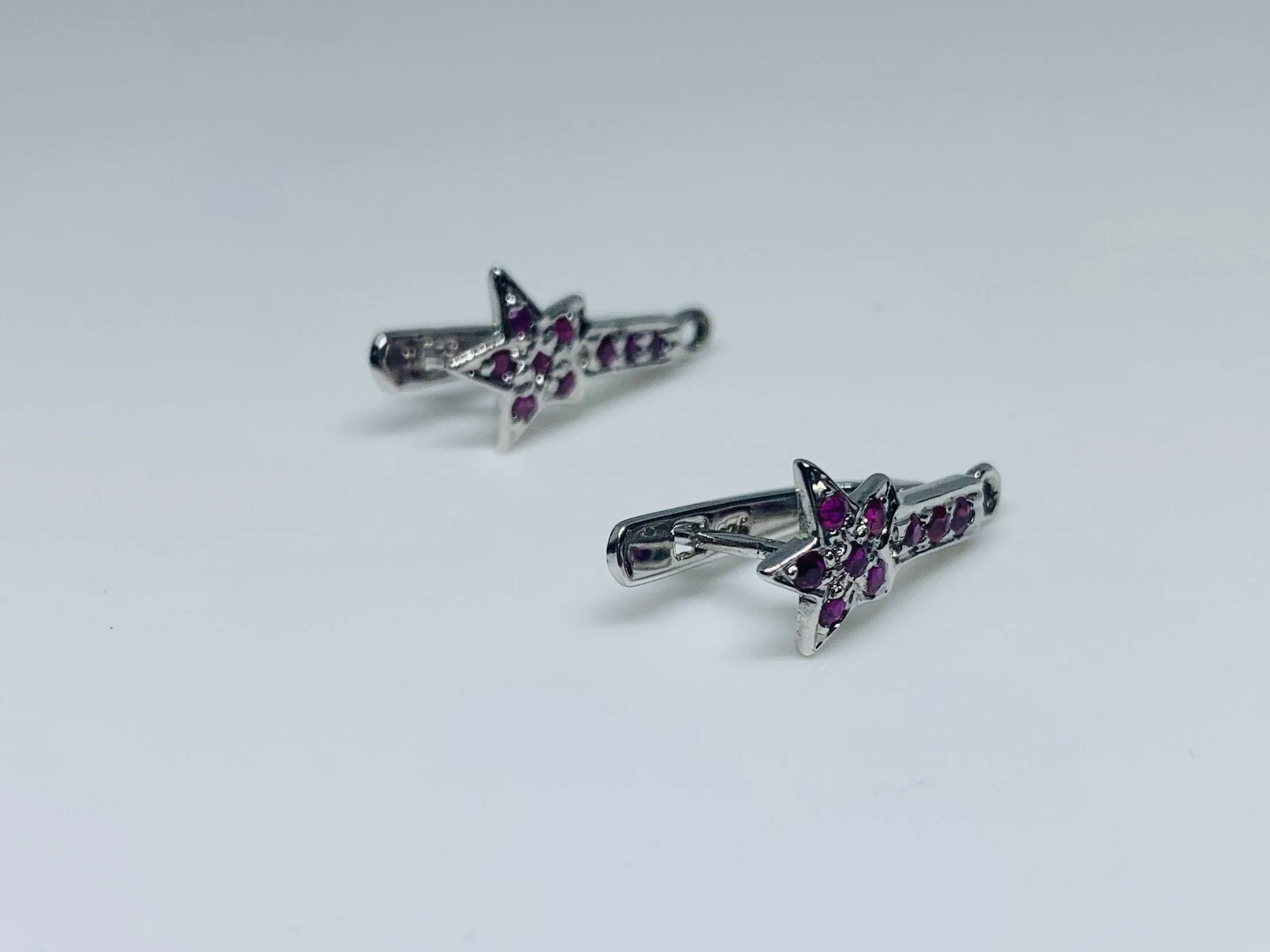 925 Silver and Natural Ruby Dust Earrings ( Tops Style )