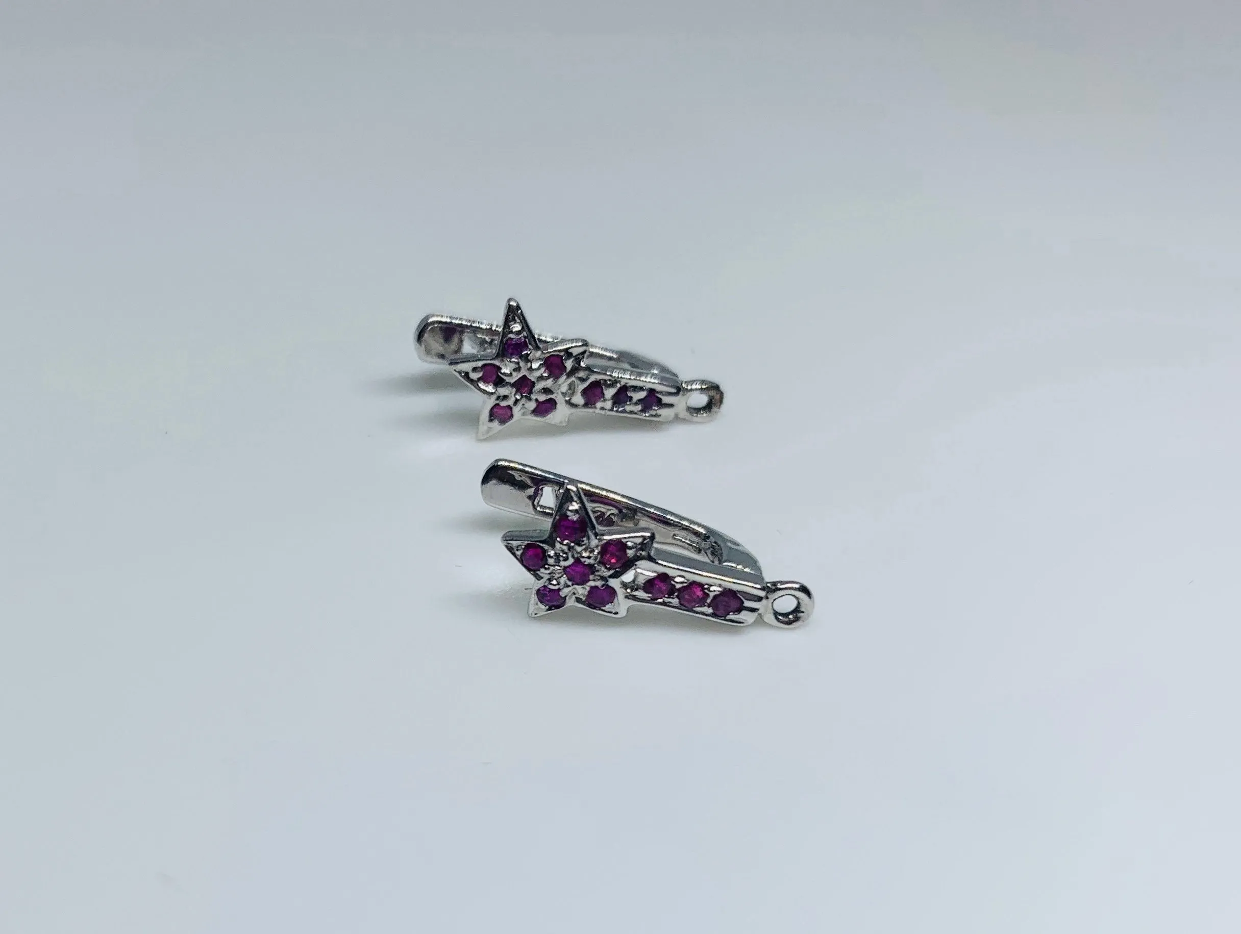 925 Silver and Natural Ruby Dust Earrings ( Tops Style )
