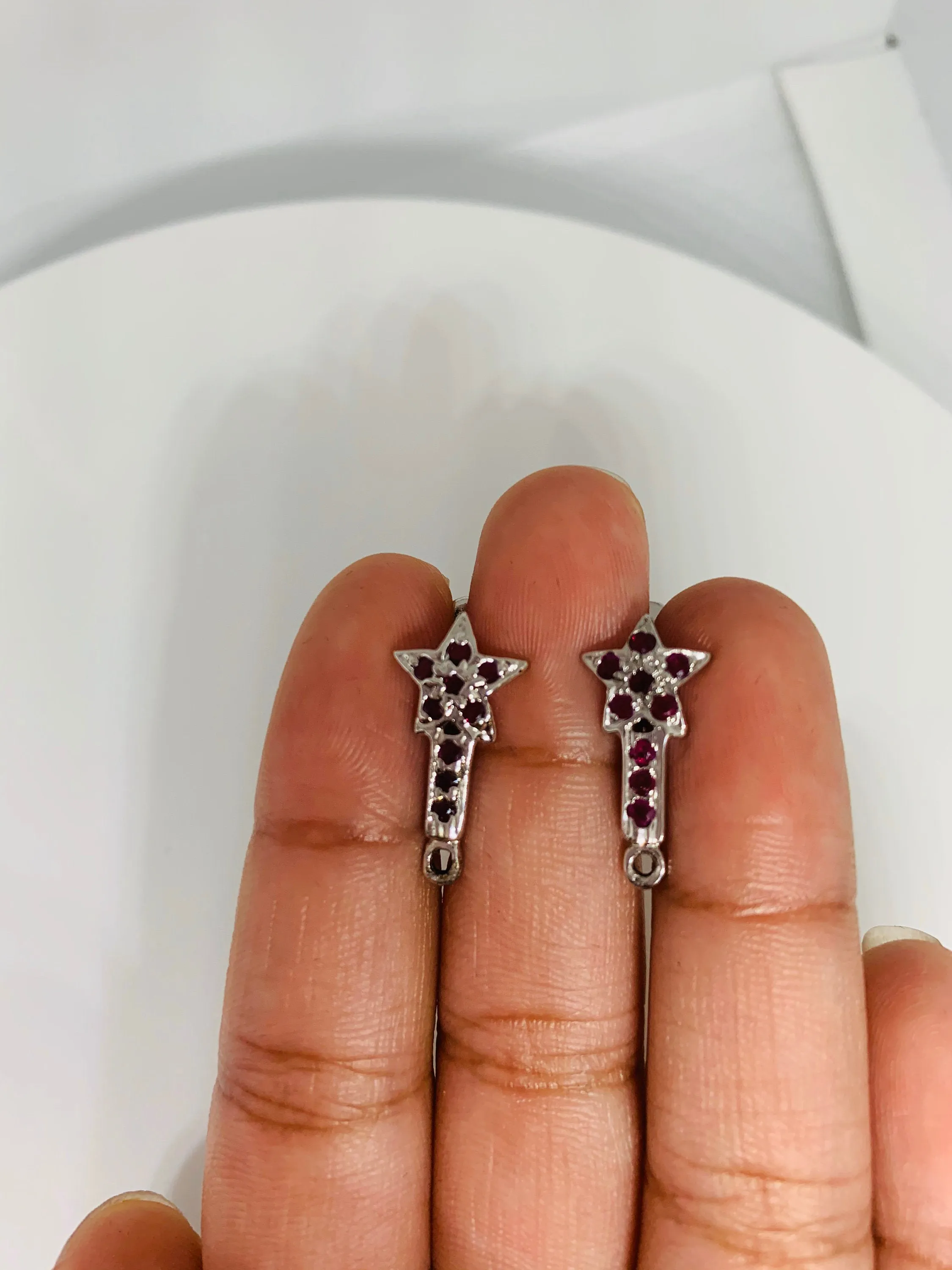 925 Silver and Natural Ruby Dust Earrings ( Tops Style )