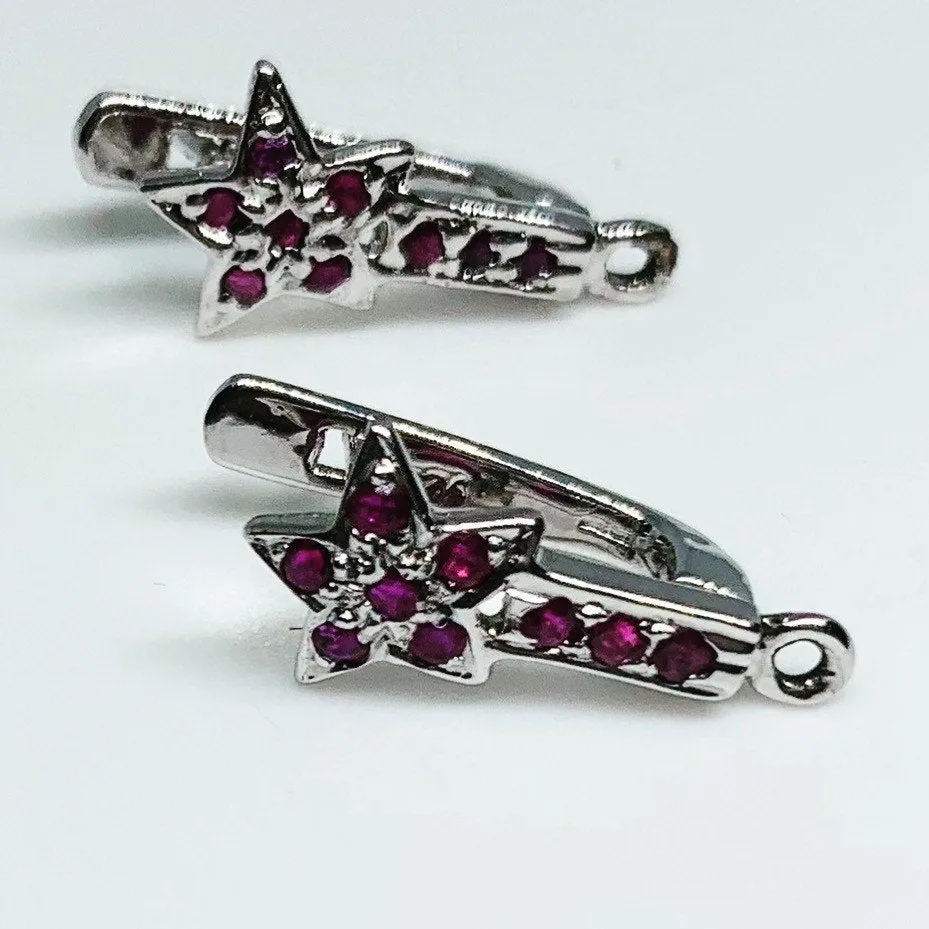 925 Silver and Natural Ruby Dust Earrings ( Tops Style )