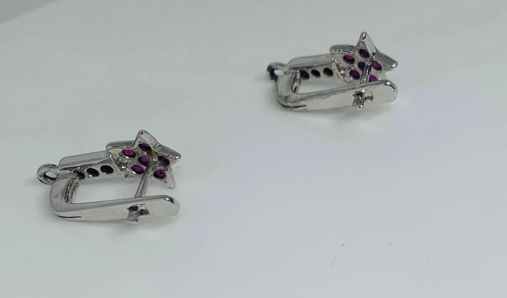 925 Silver and Natural Ruby Dust Earrings ( Tops Style )