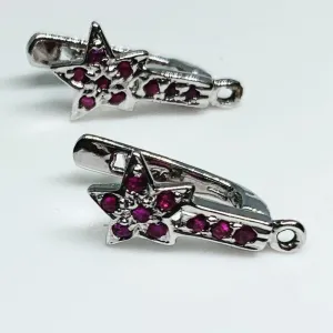 925 Silver and Natural Ruby Dust Earrings ( Tops Style )