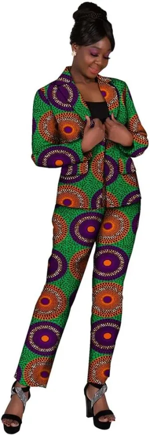 African Attire Outfits for Women African Print Coat Kente Top and Pants Blazer Suit Sets