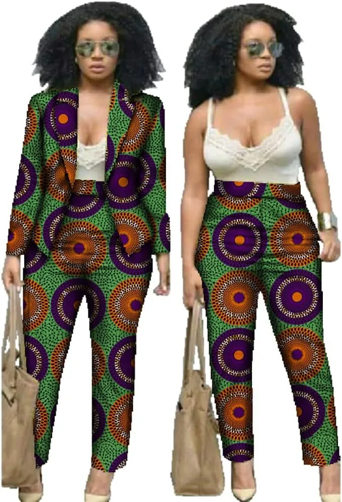 African Attire Outfits for Women African Print Coat Kente Top and Pants Blazer Suit Sets