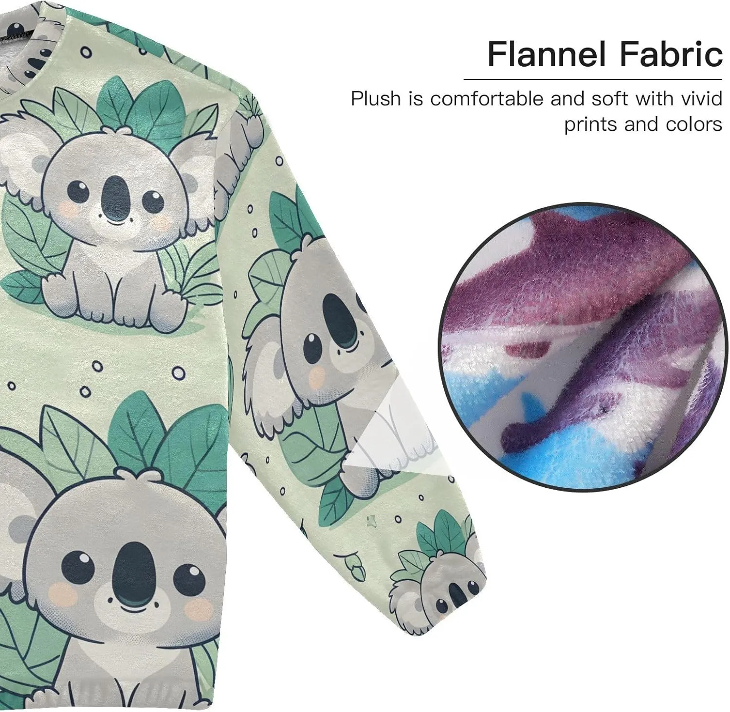 ALAZA Cute Cartoon Koala Grey Green Women's Pajama Set Long Sleeve Top Drawstring Pockets Pants Warm Cozy Loungewear,S