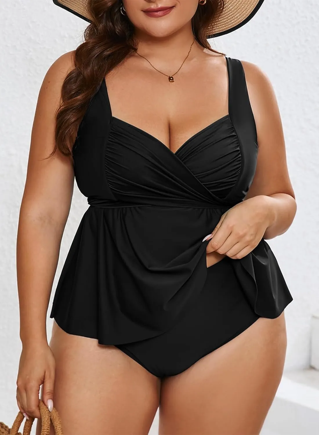Aleumdr Plus Size Tankini Swimsuits for Womens Bathing Suit Tankini Tops with High Waisted Shorts Swimwear