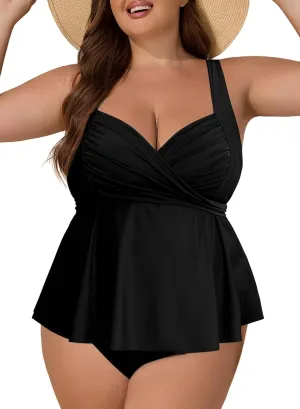 Aleumdr Plus Size Tankini Swimsuits for Womens Bathing Suit Tankini Tops with High Waisted Shorts Swimwear