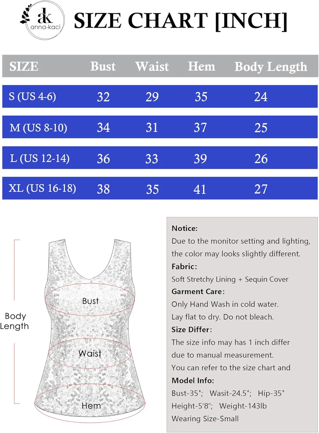 Anna-Kaci Women's Sparkly V-Neck Sequin Tank Tops Sleeveless Sexy Glitter Disco Club Party Vest