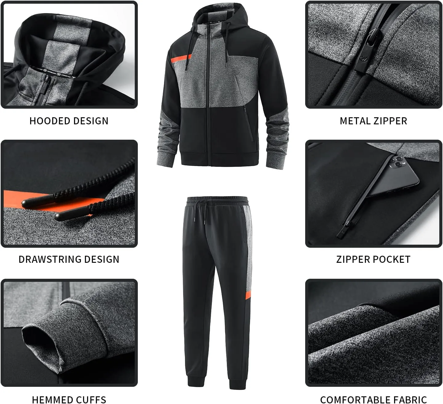 ANOTWENER Mens Tracksuit 2 Piece Hoodie Long Sleeve Full Zip Activewear Jogging Casual Sweatsuit Running Sets for Men