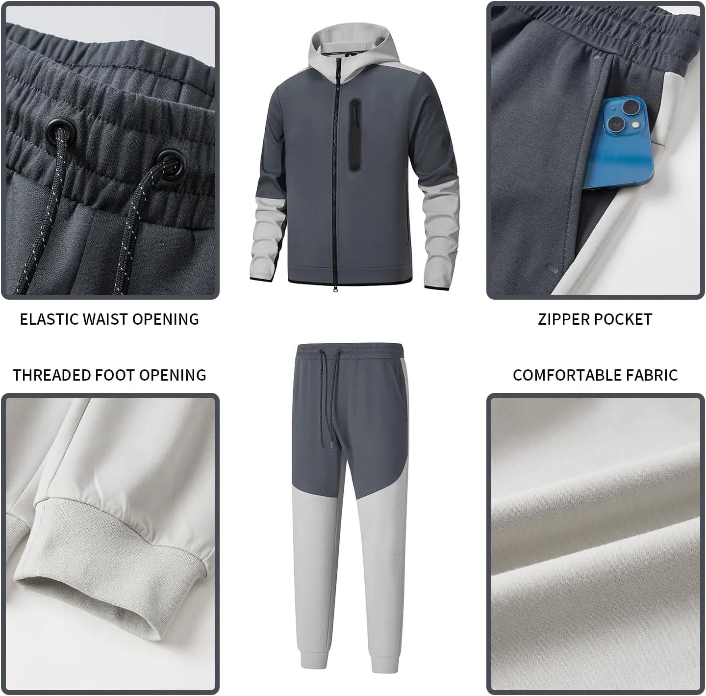 ANOTWENER Mens Tracksuit 2 Piece Hoodie Long Sleeve Full Zip Activewear Jogging Casual Sweatsuit Running Sets for Men