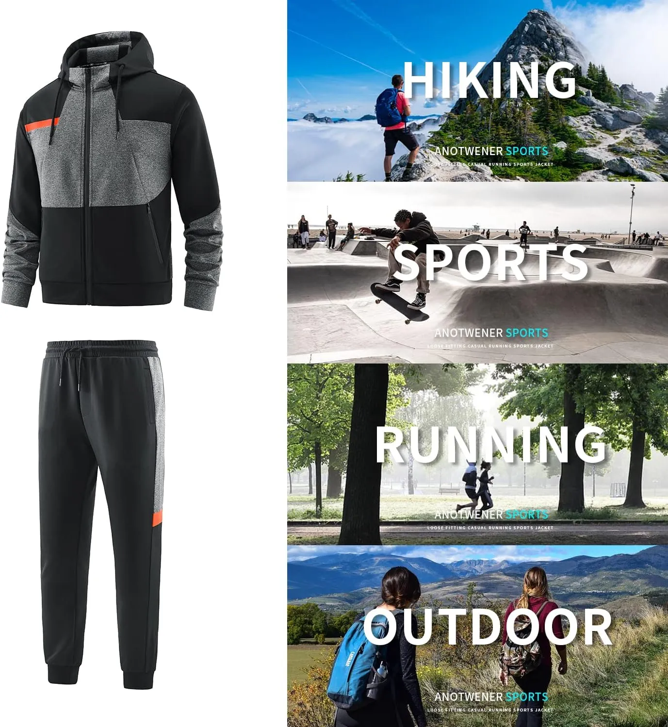 ANOTWENER Mens Tracksuit 2 Piece Hoodie Long Sleeve Full Zip Activewear Jogging Casual Sweatsuit Running Sets for Men
