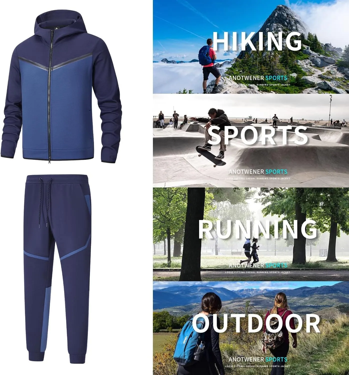 ANOTWENER Mens Tracksuit 2 Piece Hoodie Long Sleeve Full Zip Activewear Jogging Casual Sweatsuit Running Sets for Men