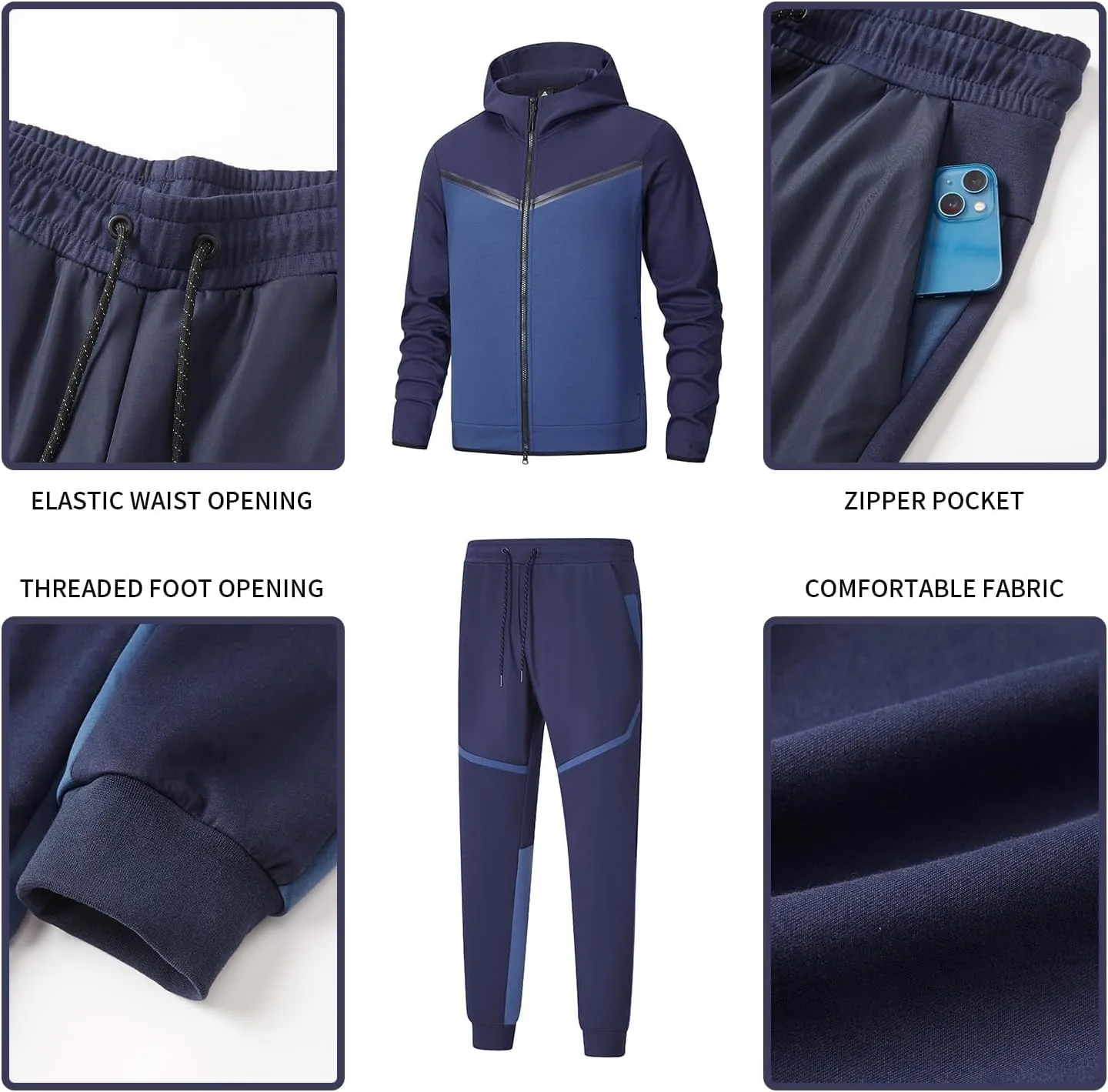 ANOTWENER Mens Tracksuit 2 Piece Hoodie Long Sleeve Full Zip Activewear Jogging Casual Sweatsuit Running Sets for Men