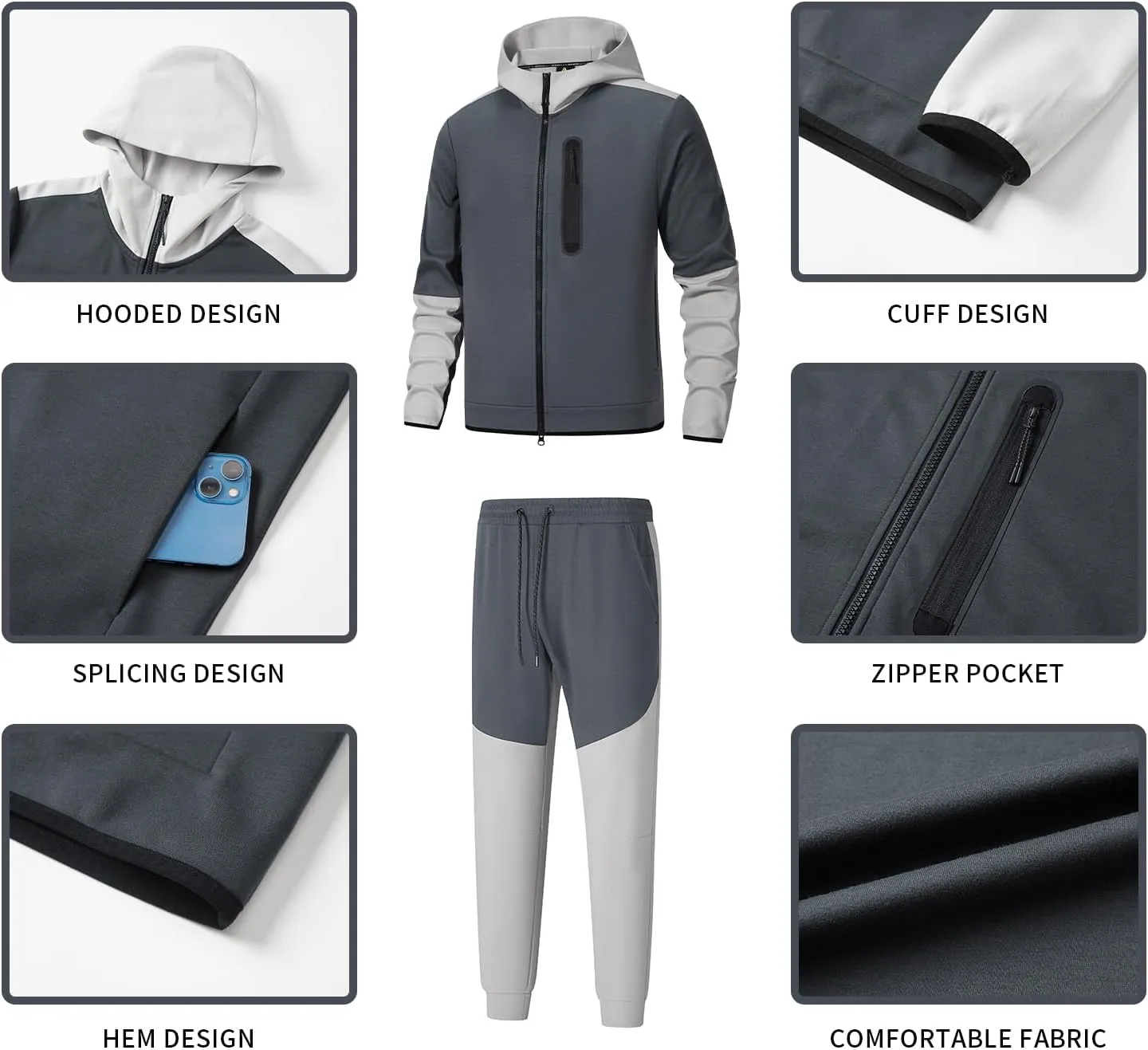 ANOTWENER Mens Tracksuit 2 Piece Hoodie Long Sleeve Full Zip Activewear Jogging Casual Sweatsuit Running Sets for Men