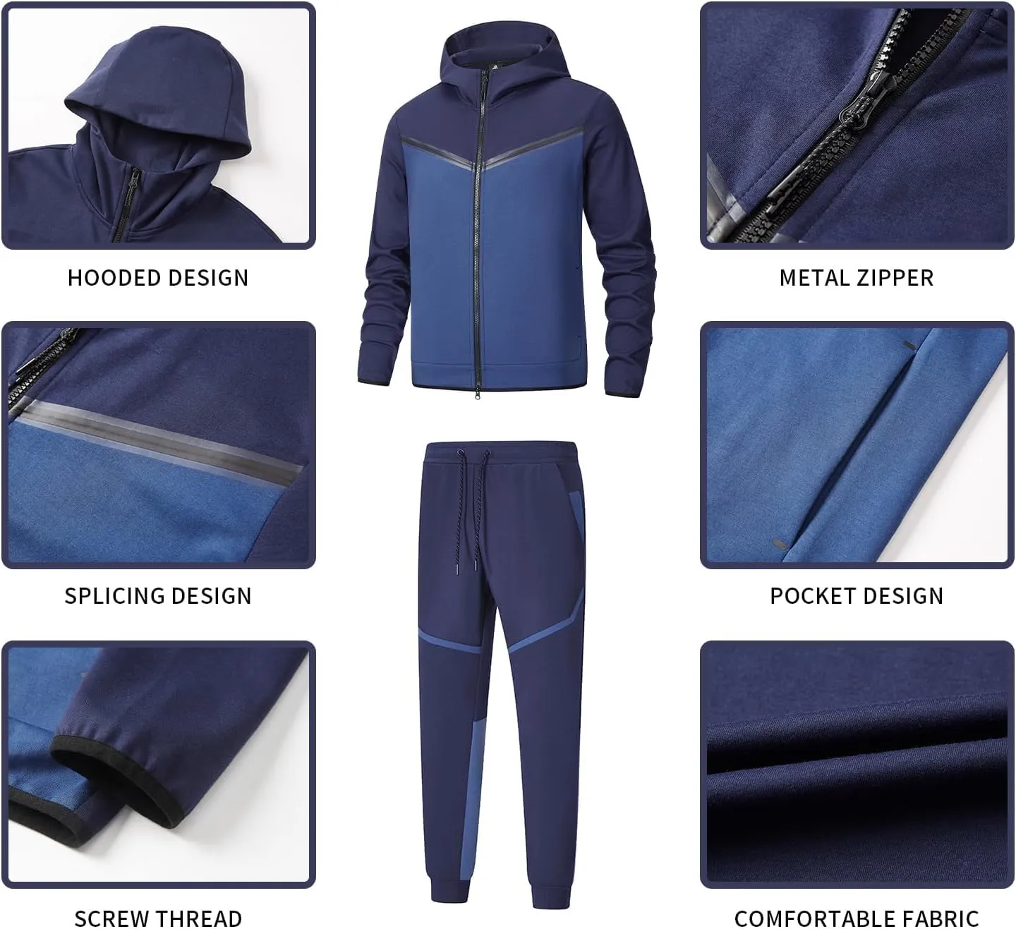 ANOTWENER Mens Tracksuit 2 Piece Hoodie Long Sleeve Full Zip Activewear Jogging Casual Sweatsuit Running Sets for Men
