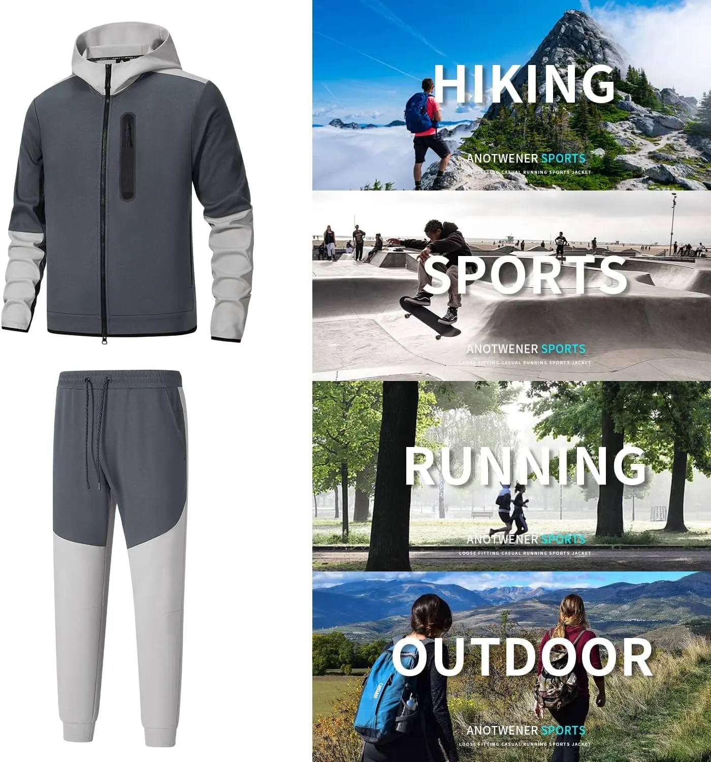 ANOTWENER Mens Tracksuit 2 Piece Hoodie Long Sleeve Full Zip Activewear Jogging Casual Sweatsuit Running Sets for Men