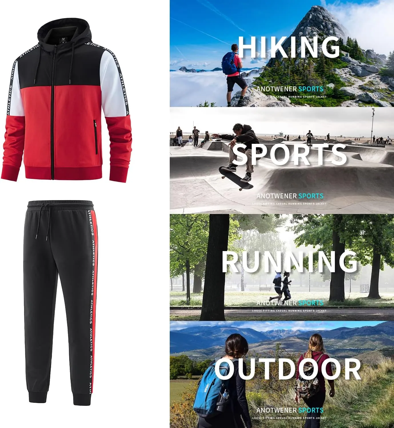 ANOTWENER Mens Tracksuit 2 Piece Hoodie Long Sleeve Full Zip Activewear Jogging Casual Sweatsuit Running Sets for Men