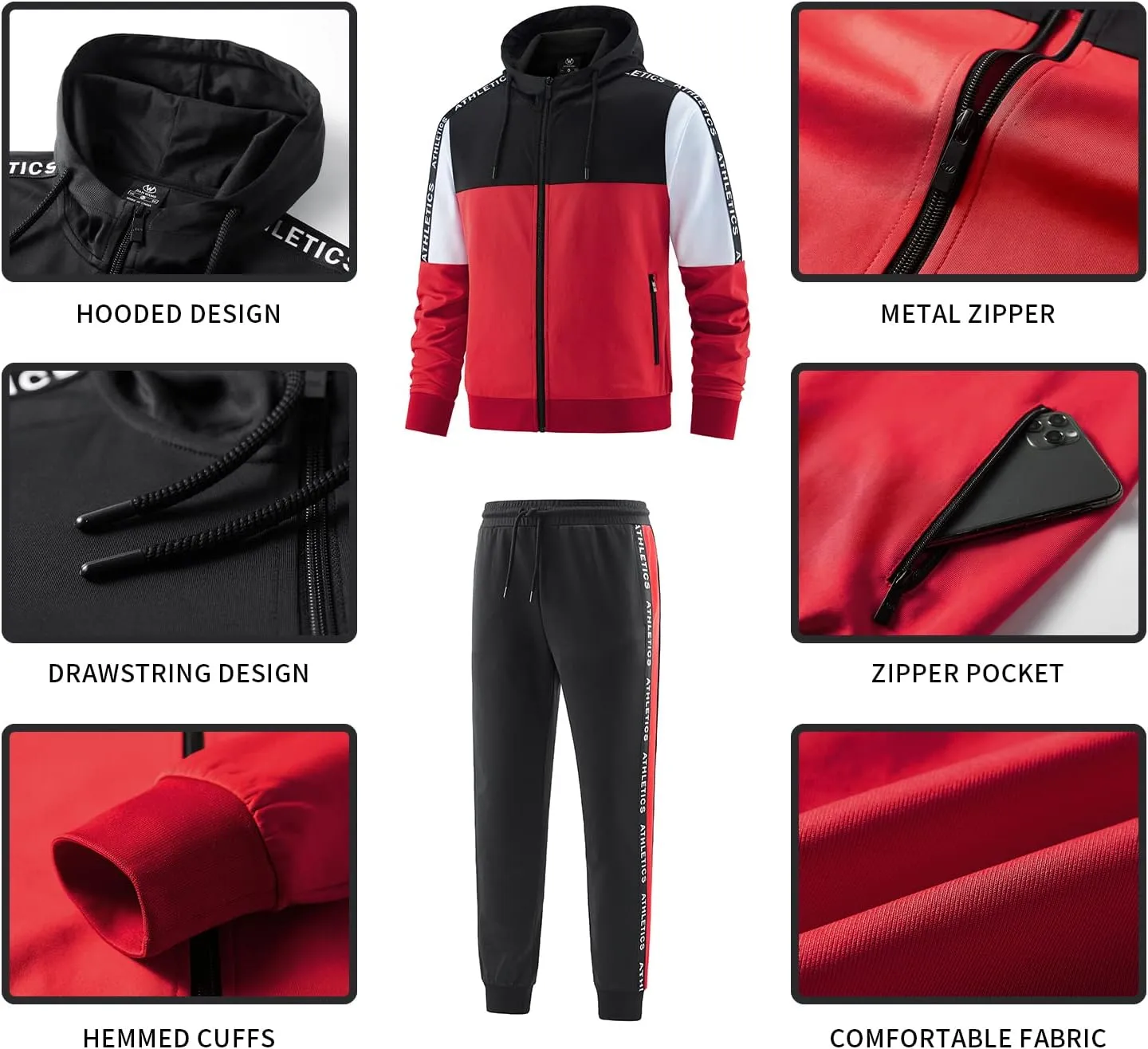 ANOTWENER Mens Tracksuit 2 Piece Hoodie Long Sleeve Full Zip Activewear Jogging Casual Sweatsuit Running Sets for Men