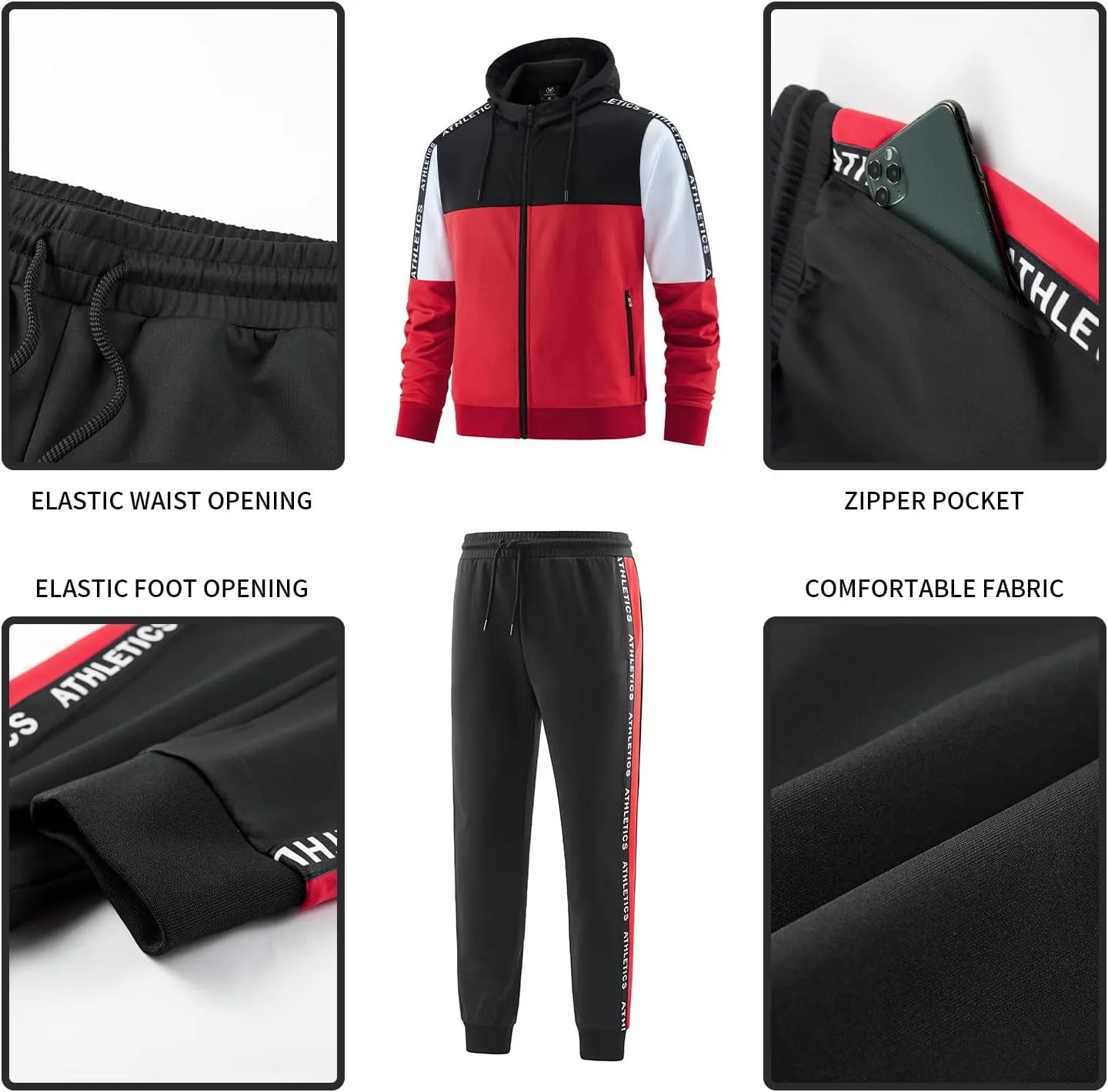 ANOTWENER Mens Tracksuit 2 Piece Hoodie Long Sleeve Full Zip Activewear Jogging Casual Sweatsuit Running Sets for Men