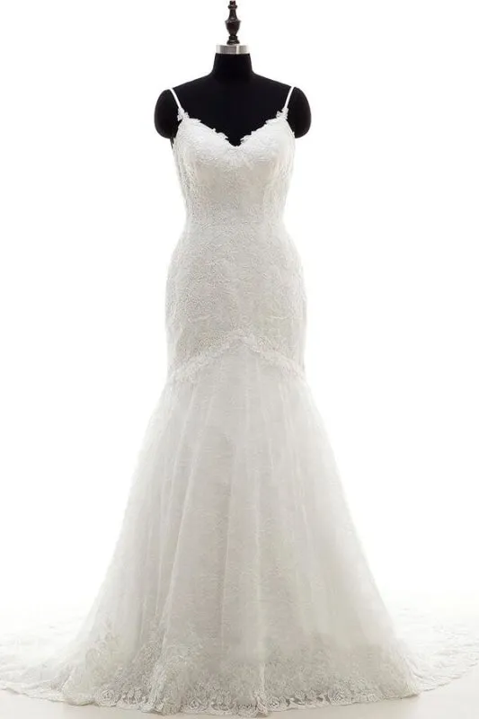 Appliques Spaghetti Strap Mermaid Elegant Wedding Dresses