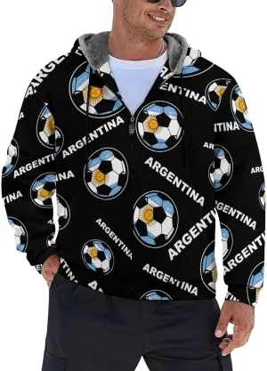 Argentina Football Soccer Men's Zippered Hoodies Heavyweight Hooded Sweatshirt Jacket Thick Warm Coat