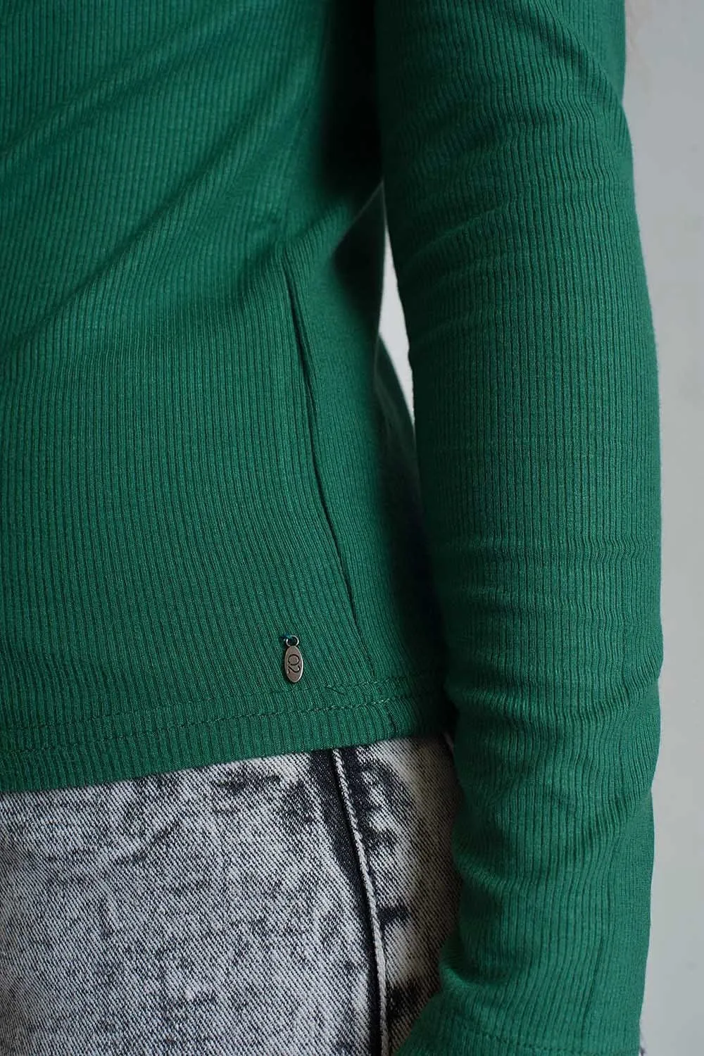 Asymmetric Neck Sweater In Green