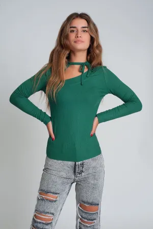 Asymmetric Neck Sweater In Green