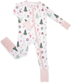 Bamboo Baby Pajamas 2-Way Zipper Footies for Baby Boys & Toddler Pajamas, Soft Bamboo Sleepwear for Boys, Comfortable Baby Sleepers with Zipper Closure (Miss Christmas, 3-6 Months)