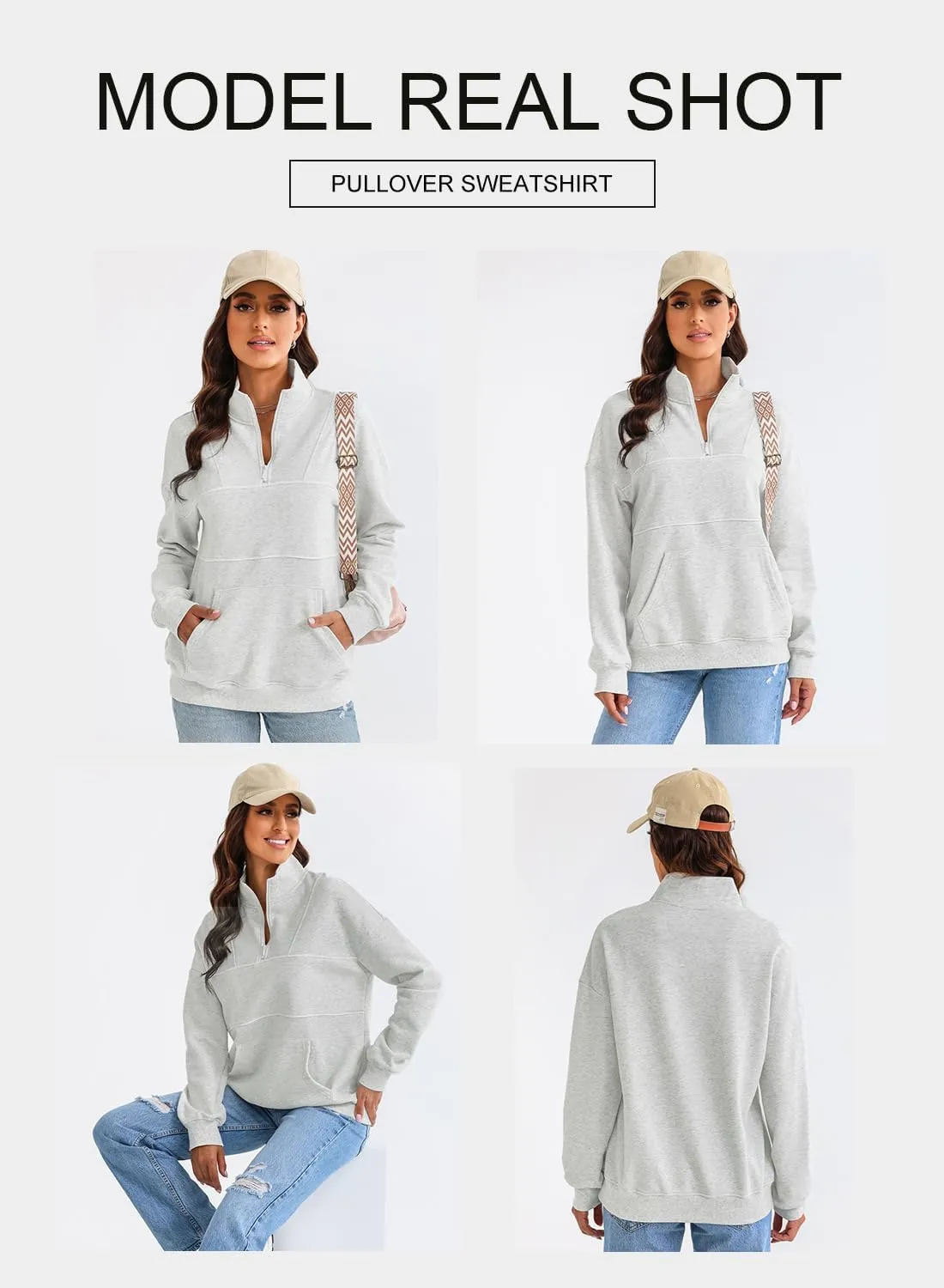 BLENCOT Women's Casual Striped Half Zip Up Drop Shoulder Sweatshirt Oversized Long Sleeve Pullover Tops with Pockets