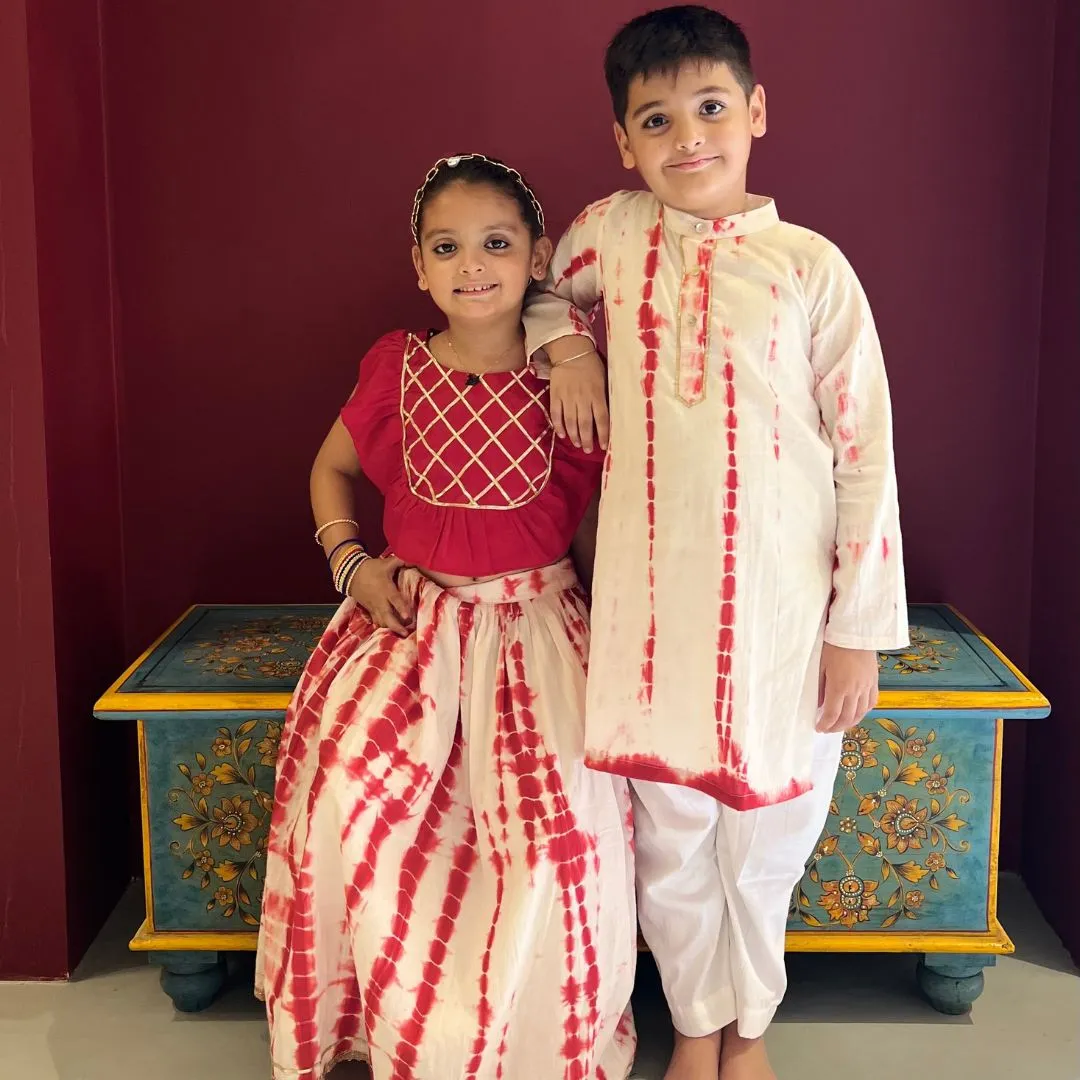 Boy & Girl Cotton Red & White twinning Co-ord set Duo