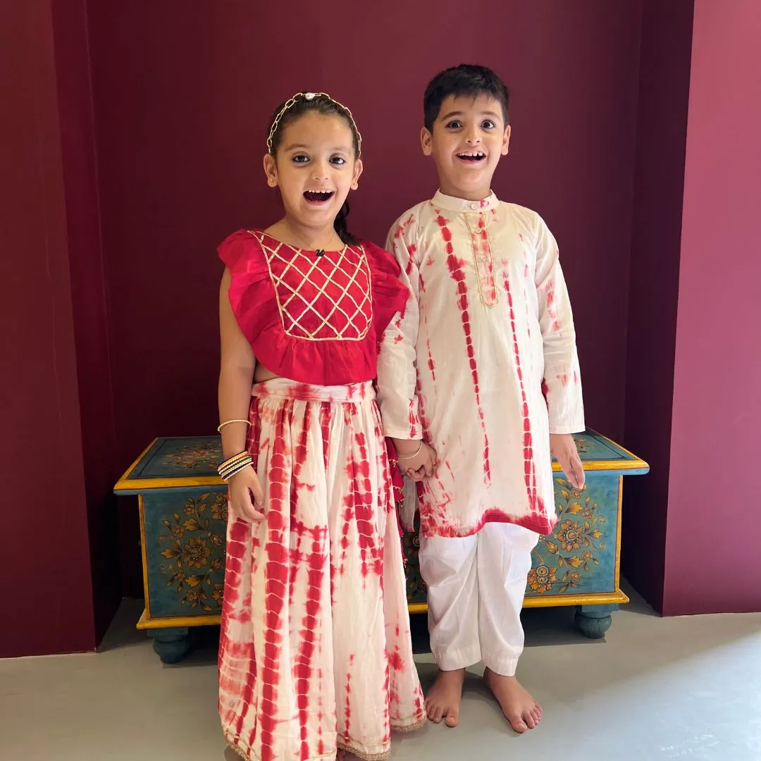 Boy & Girl Cotton Red & White twinning Co-ord set Duo