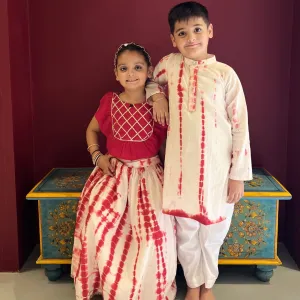 Boy & Girl Cotton Red & White twinning Co-ord set Duo