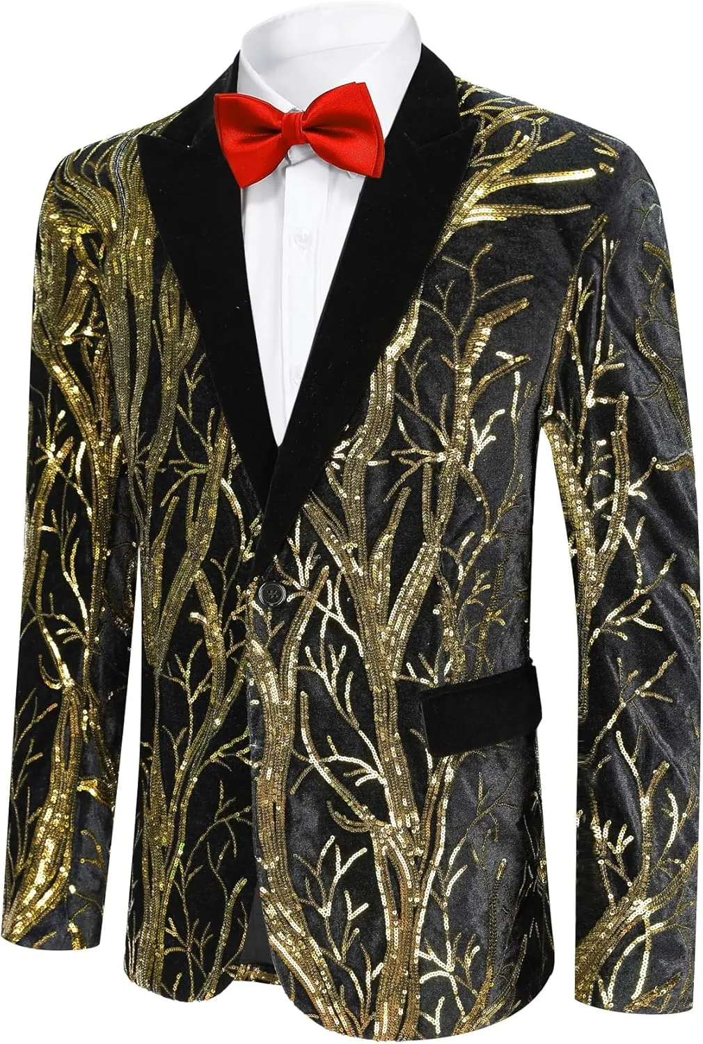 Boyland Men's Tux Dress Blazer Gold Sequins Floral Suit Party Dinner Prom Slim Fit Stylish Blazer Sport Coat