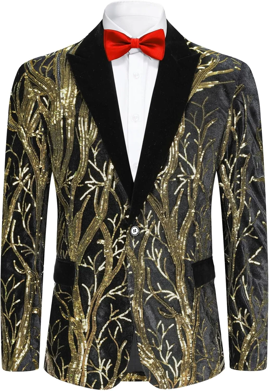 Boyland Men's Tux Dress Blazer Gold Sequins Floral Suit Party Dinner Prom Slim Fit Stylish Blazer Sport Coat