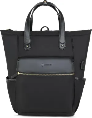 Bria - Womens Tote & Convertible Backpack | 15.6" Laptop Bag | Stylish Work, Office & Travel Bag | Vegan Leather (Black)