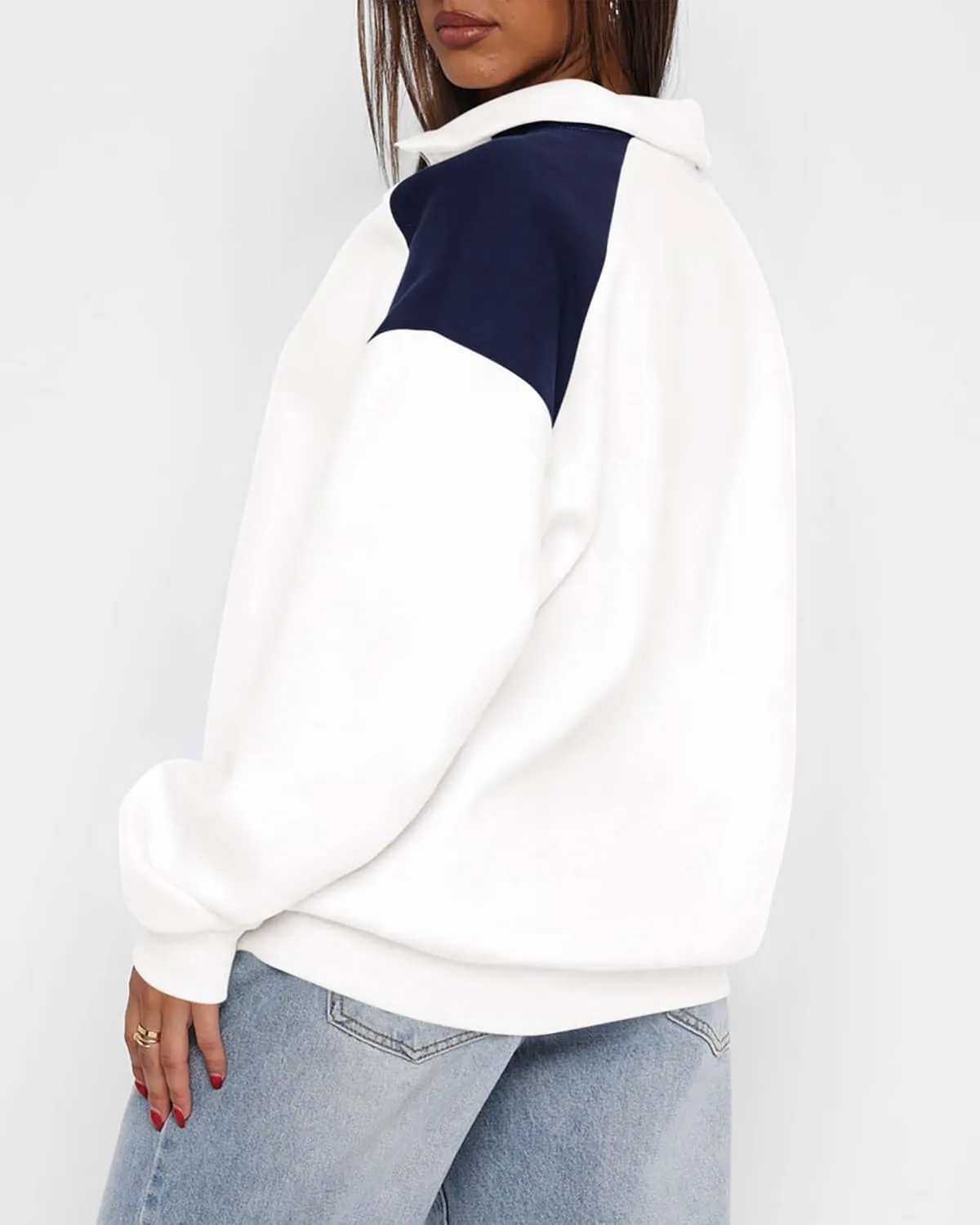BTFBM Quarter Zip Sweatshirts For Women 2024 Fall Fashion Long Sleeve Color Block Casual Y2k Activewear Pullover Tops