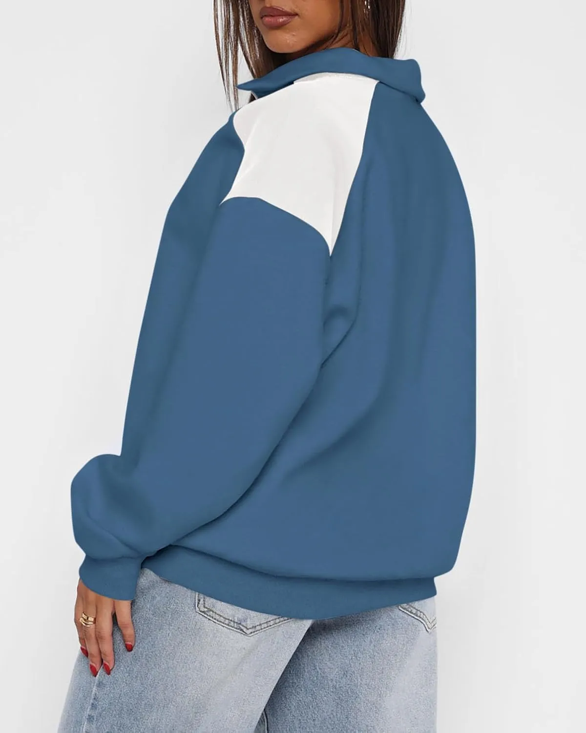 BTFBM Quarter Zip Sweatshirts For Women 2024 Fall Fashion Long Sleeve Color Block Casual Y2k Activewear Pullover Tops