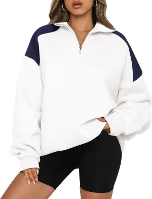 BTFBM Quarter Zip Sweatshirts For Women 2024 Fall Fashion Long Sleeve Color Block Casual Y2k Activewear Pullover Tops