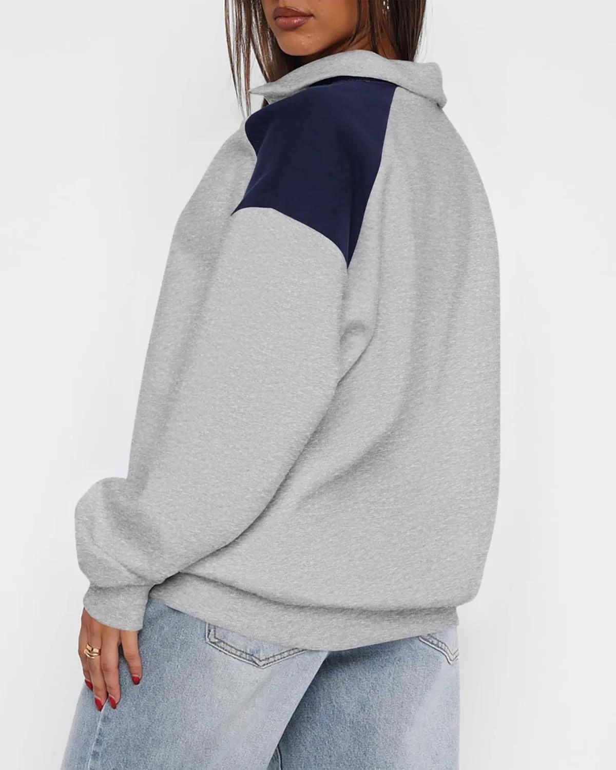 BTFBM Quarter Zip Sweatshirts For Women 2024 Fall Fashion Long Sleeve Color Block Casual Y2k Activewear Pullover Tops
