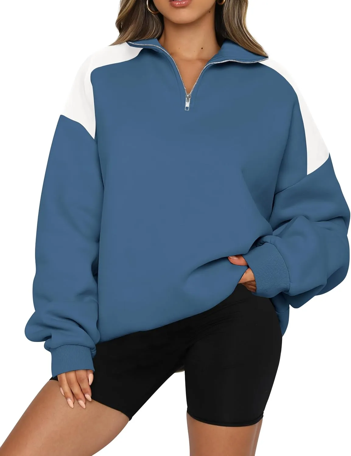 BTFBM Quarter Zip Sweatshirts For Women 2024 Fall Fashion Long Sleeve Color Block Casual Y2k Activewear Pullover Tops