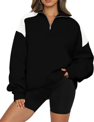 BTFBM Quarter Zip Sweatshirts For Women 2024 Fall Fashion Long Sleeve Color Block Casual Y2k Activewear Pullover Tops