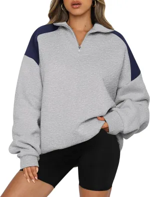 BTFBM Quarter Zip Sweatshirts For Women 2024 Fall Fashion Long Sleeve Color Block Casual Y2k Activewear Pullover Tops