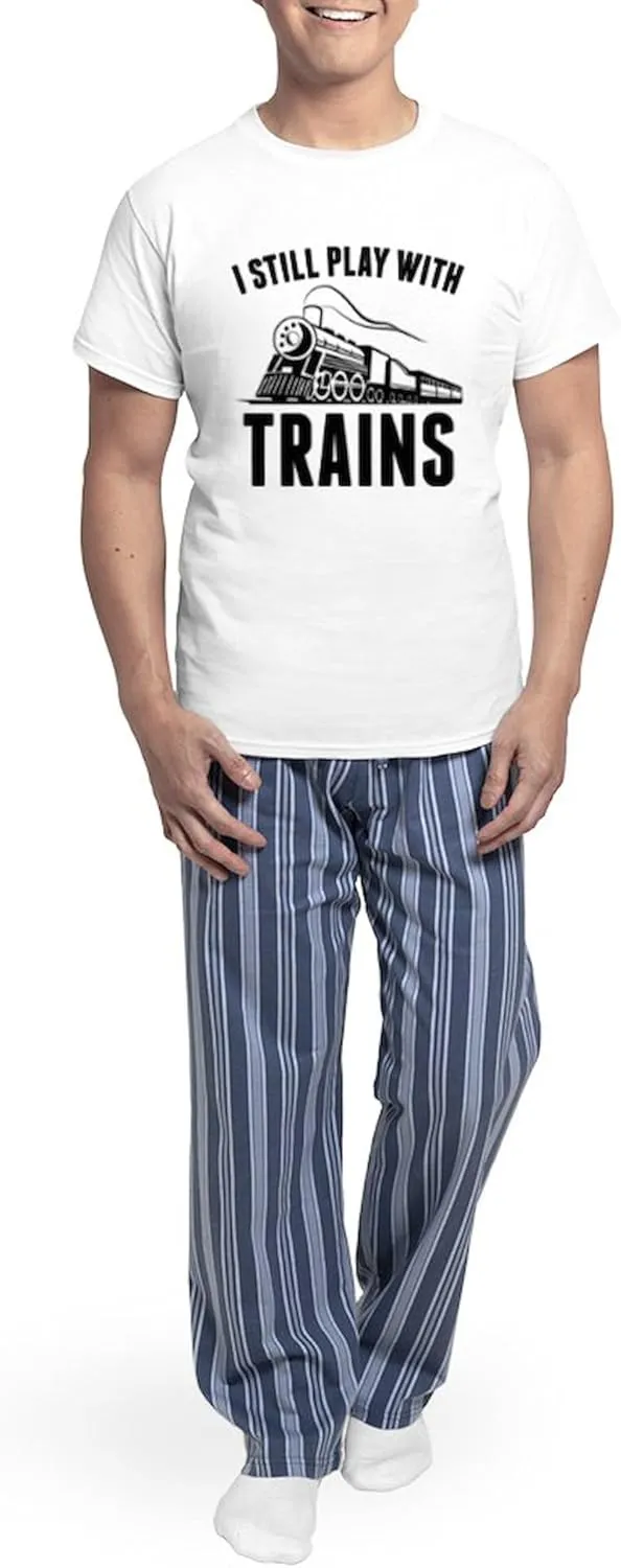 CafePress I Still Play With Trains Men's Light Pajamas Men's Novelty Light Pajama Set, Comfortable PJ Sleepwear