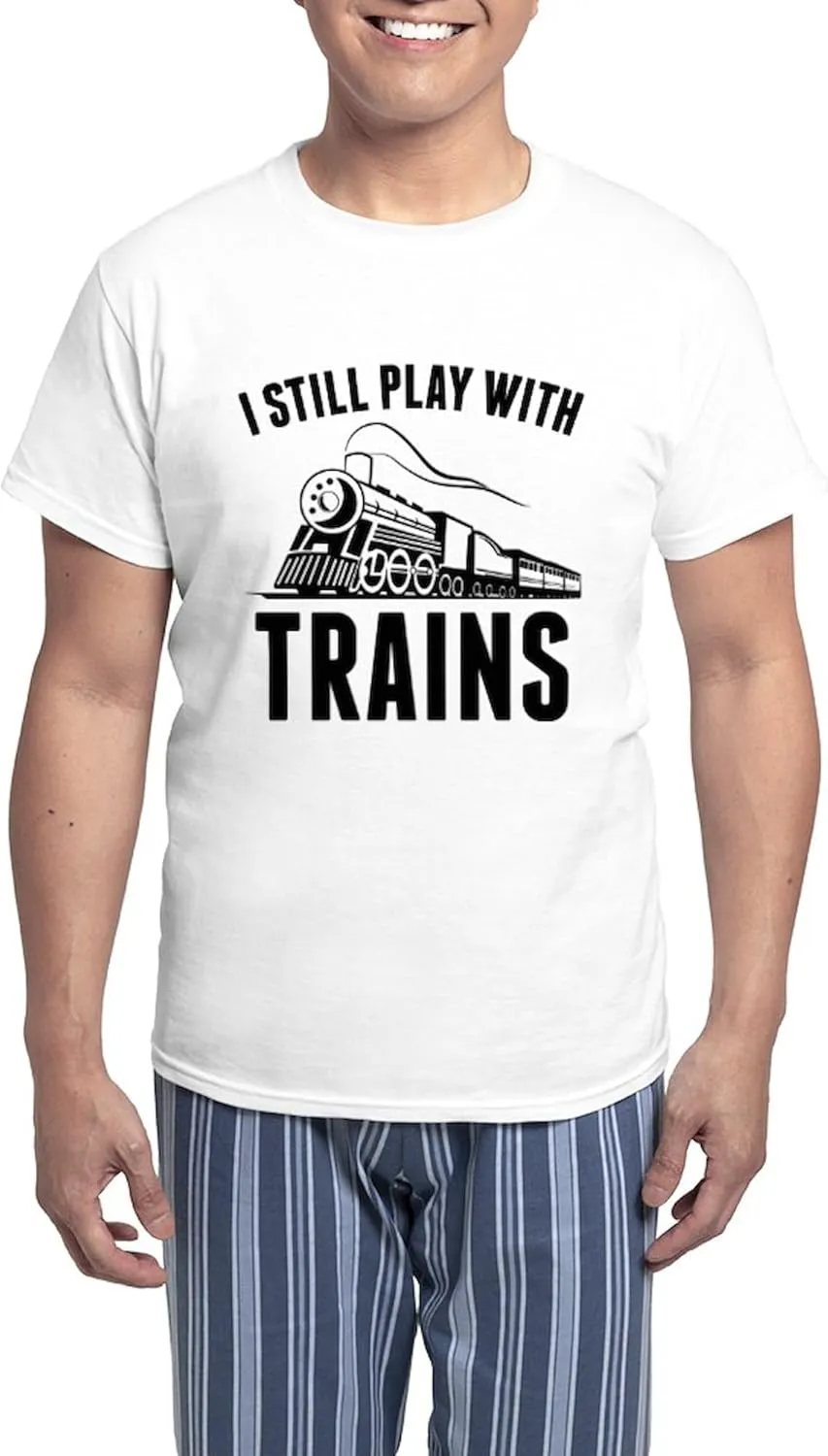 CafePress I Still Play With Trains Men's Light Pajamas Men's Novelty Light Pajama Set, Comfortable PJ Sleepwear
