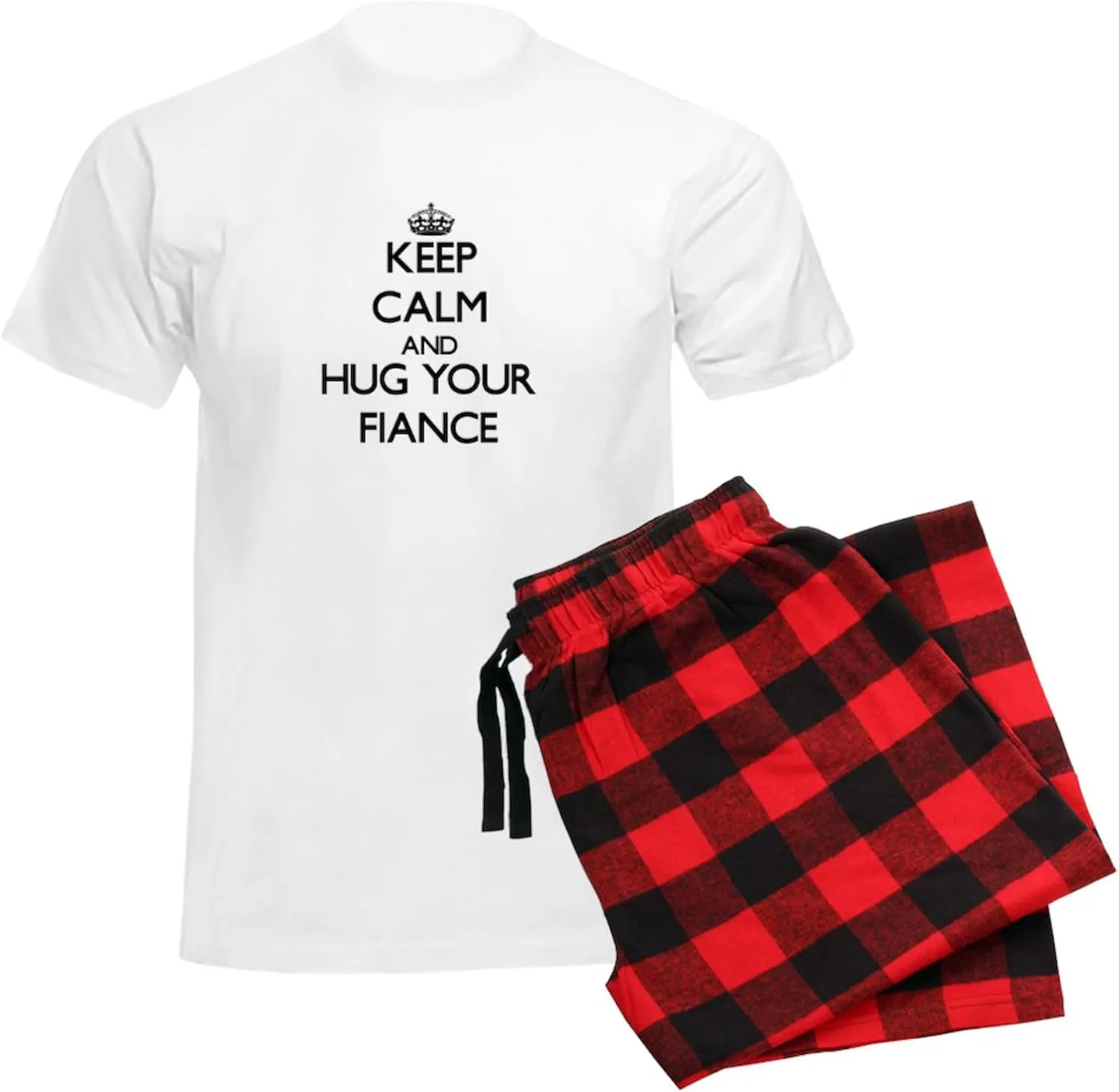 CafePress Keep Calm and Hug your Fiance Pajamas Men's Novelty Light Pajama Set, Comfortable PJ Sleepwear